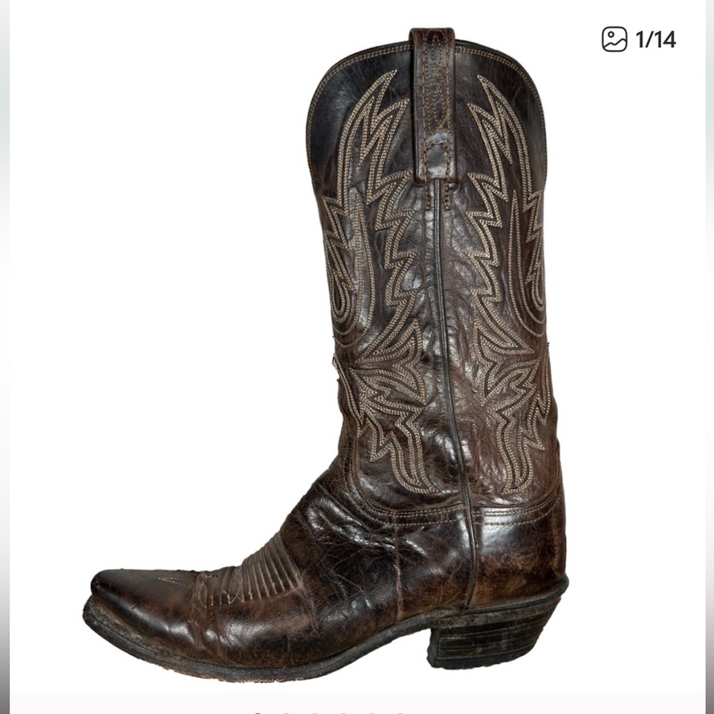 Lucchese Savannah dark Brown Western Boots cowboy cowgirl pointed toe leather